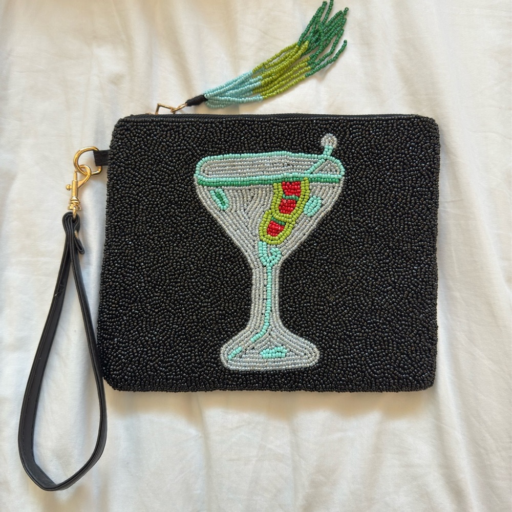 Beaded Black Clutch with Cocktail Design